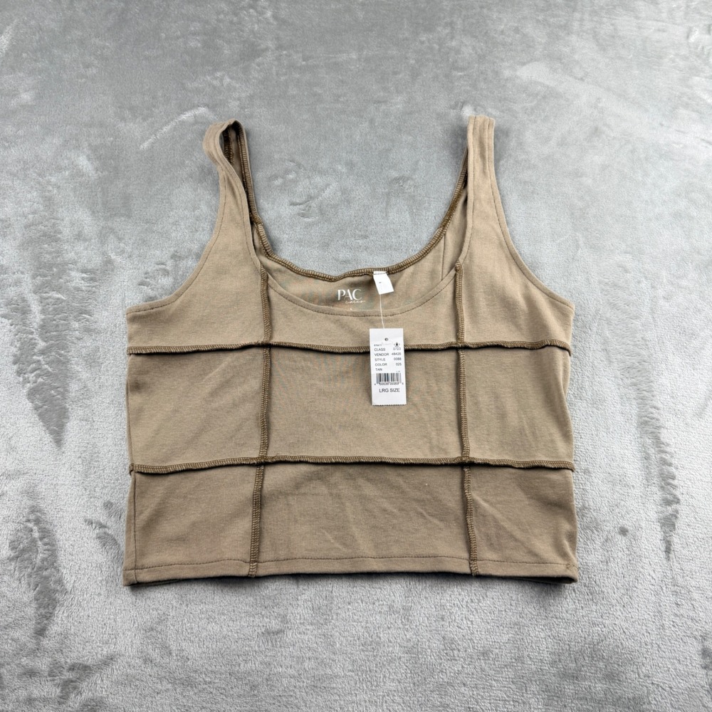 PacSun PAC Cares Women's Large Tan Exposed Seam Crop Tank Top‎ 0088 025